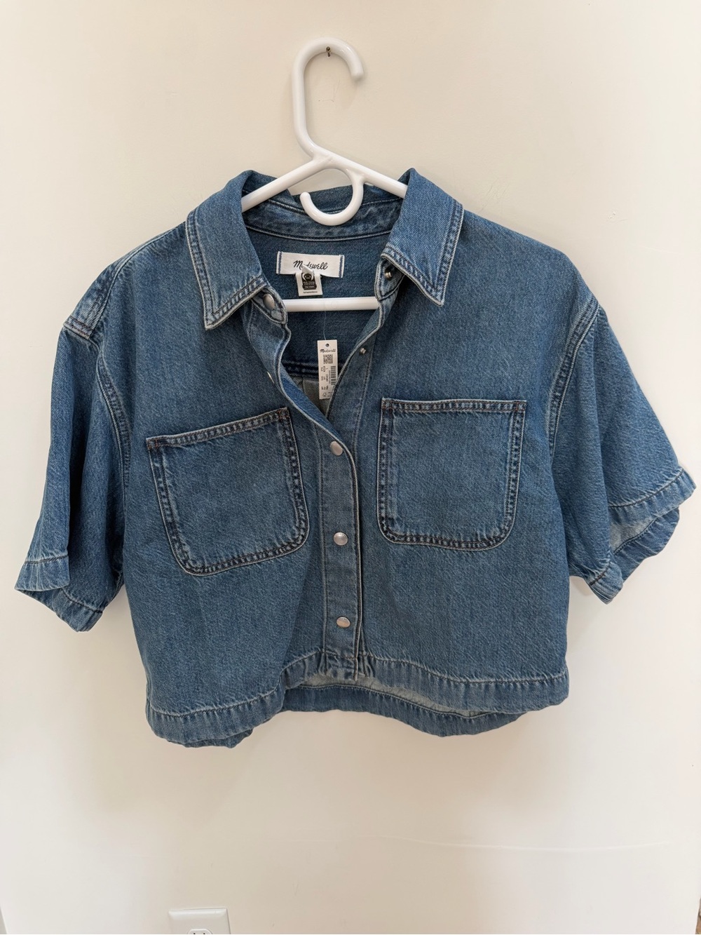 Madewell Blue Cropped Denim Button-Front Shirt size small